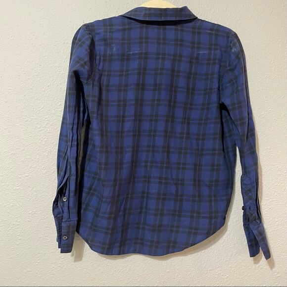Madewell Blue & Black Plaid Twist Front Button Down Shirt Womens XXS Casual - Picture 8 of 9